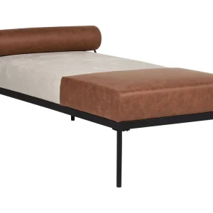 OEM Original Chaise-longue em linho sintético e pele sintética creme e castanho MALMOS