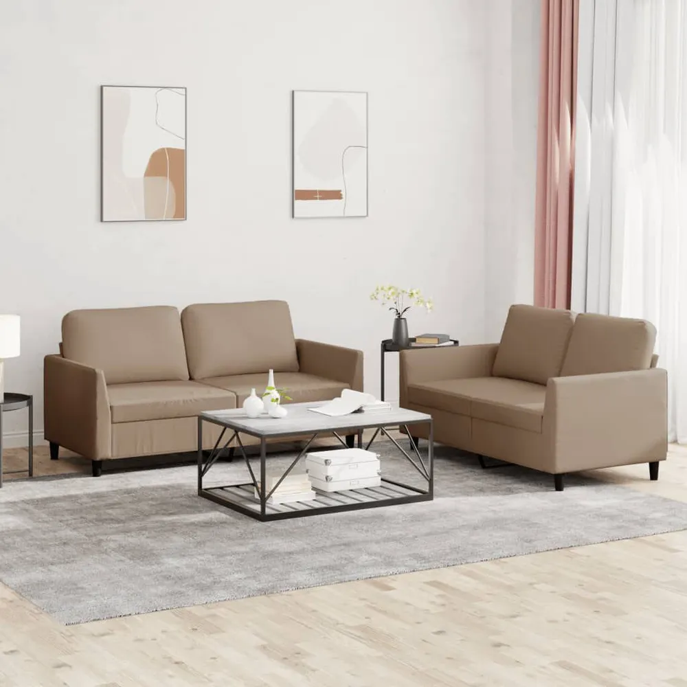 OEM Original 2 pcs conjunto sofás com almofadões couro artif. cor cappuccino