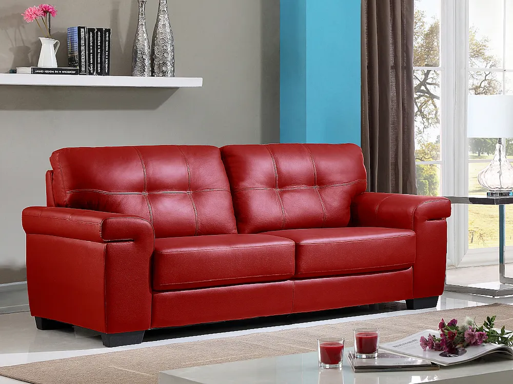 OEM Original Sofás 3 lugares em pele de vaca Vermelho - HAZEL
