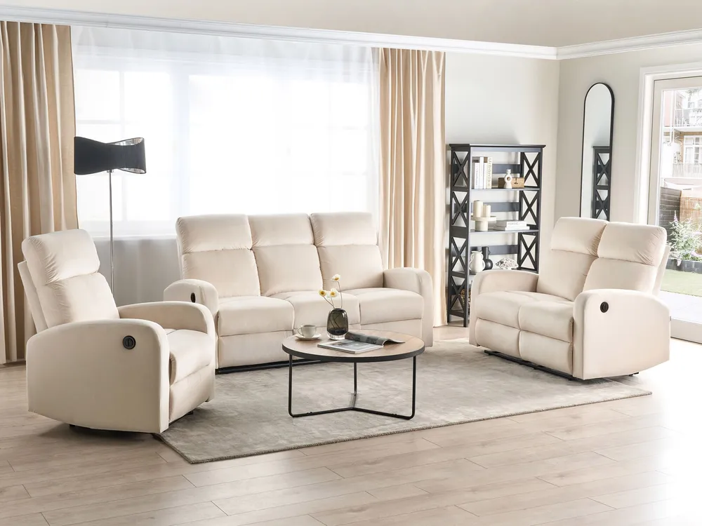 Organizador para RV Conjunto de sofás 6 lugares eletricamente reclináveis em veludo branco-creme VERDAL