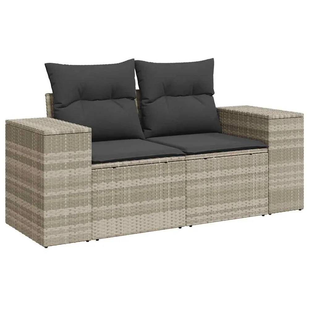 Organizador para RV 10 pcs conj. sofás jardim com almofadões vime PE cinzento-claro