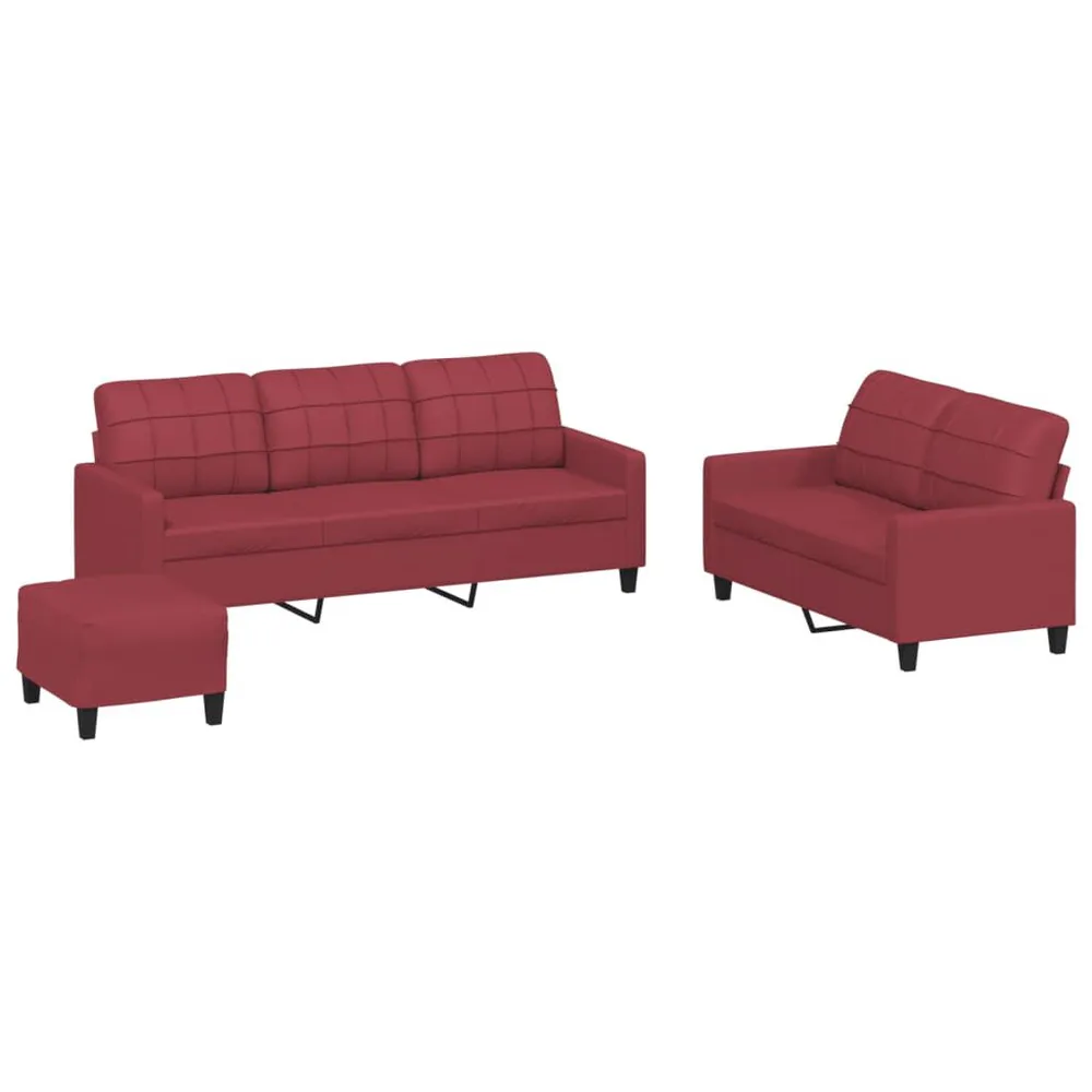 Organizador para RV 3 pcs conjunto sofás com almofadões couro artif. vermelho tinto
