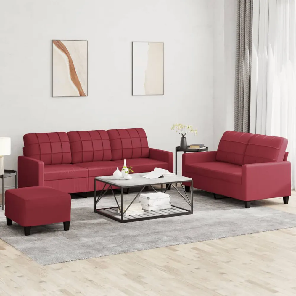 Organizador para RV 3 pcs conjunto sofás com almofadões couro artif. vermelho tinto