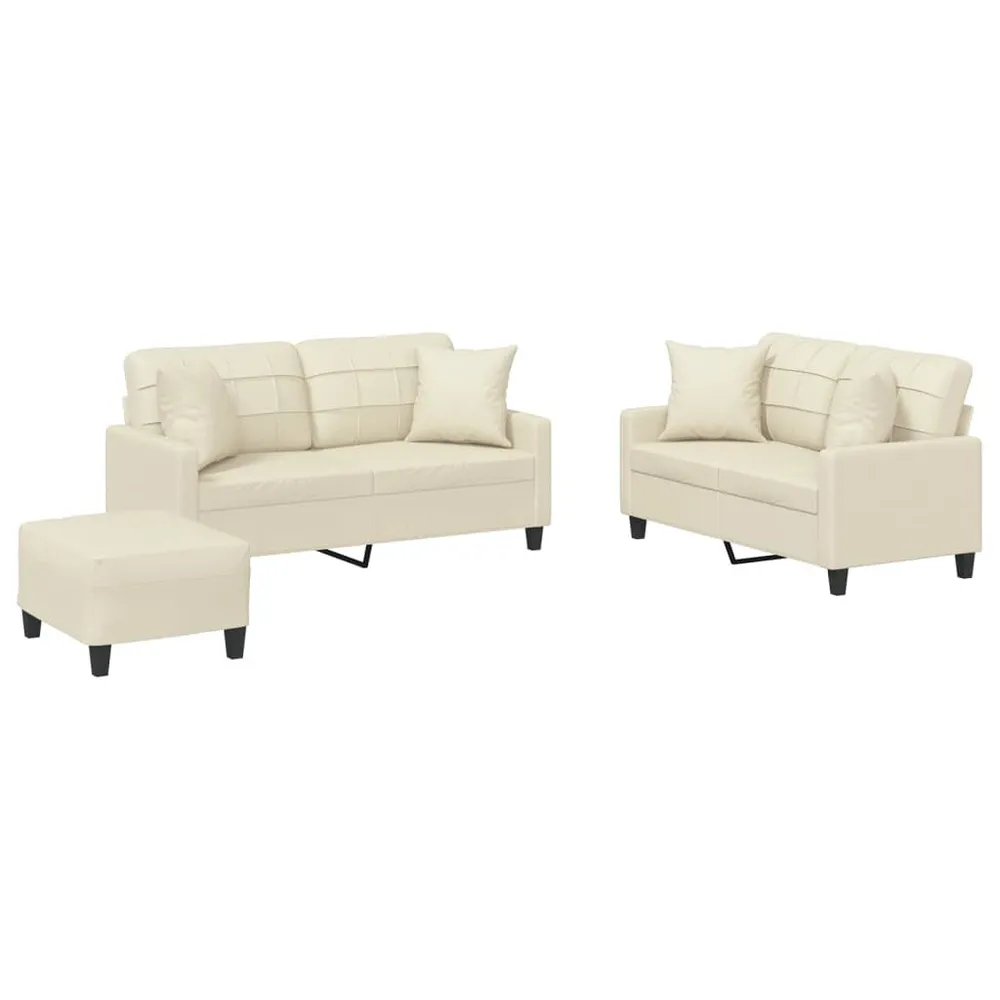 Organizador para RV 3 pcs conjunto de sofás com almofadas couro artificial creme