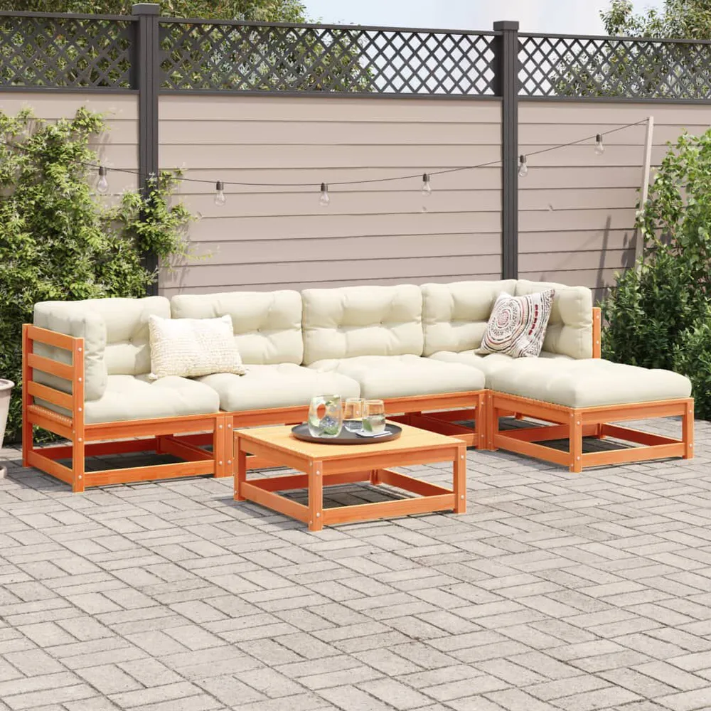 6 pcs conj. sofás jardim almofadões pinho maciço castanho cera para Organização