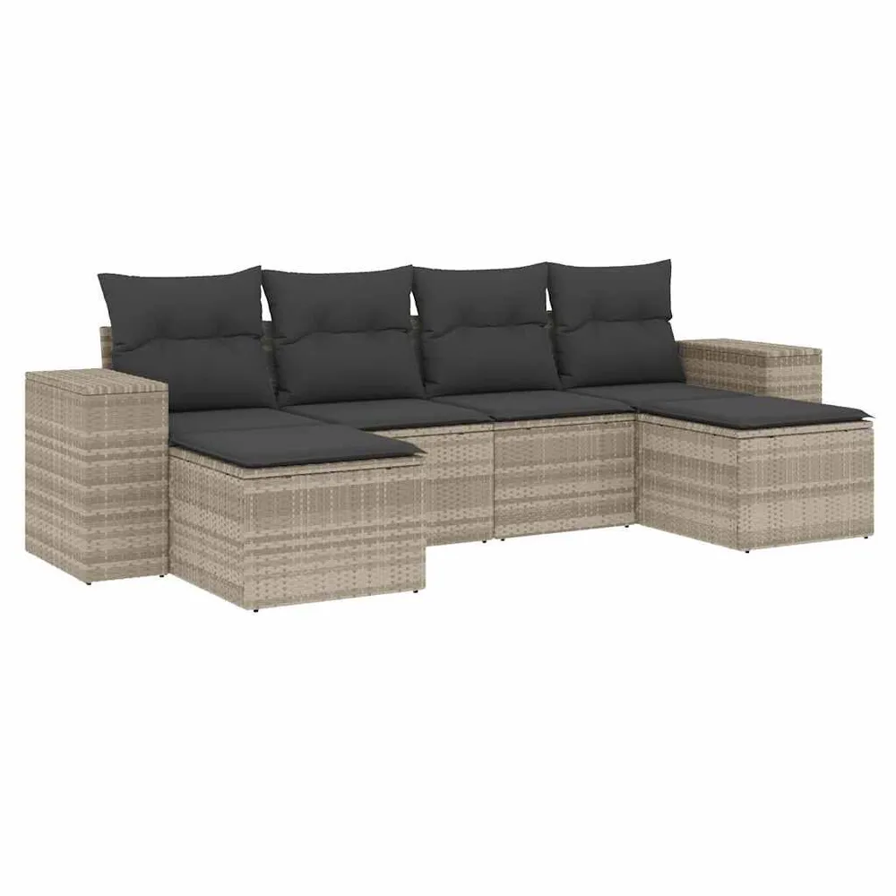 6 pcs conj. sofás jardim com almofadões vime PE cinzento-claro com Certificação de Seguranç