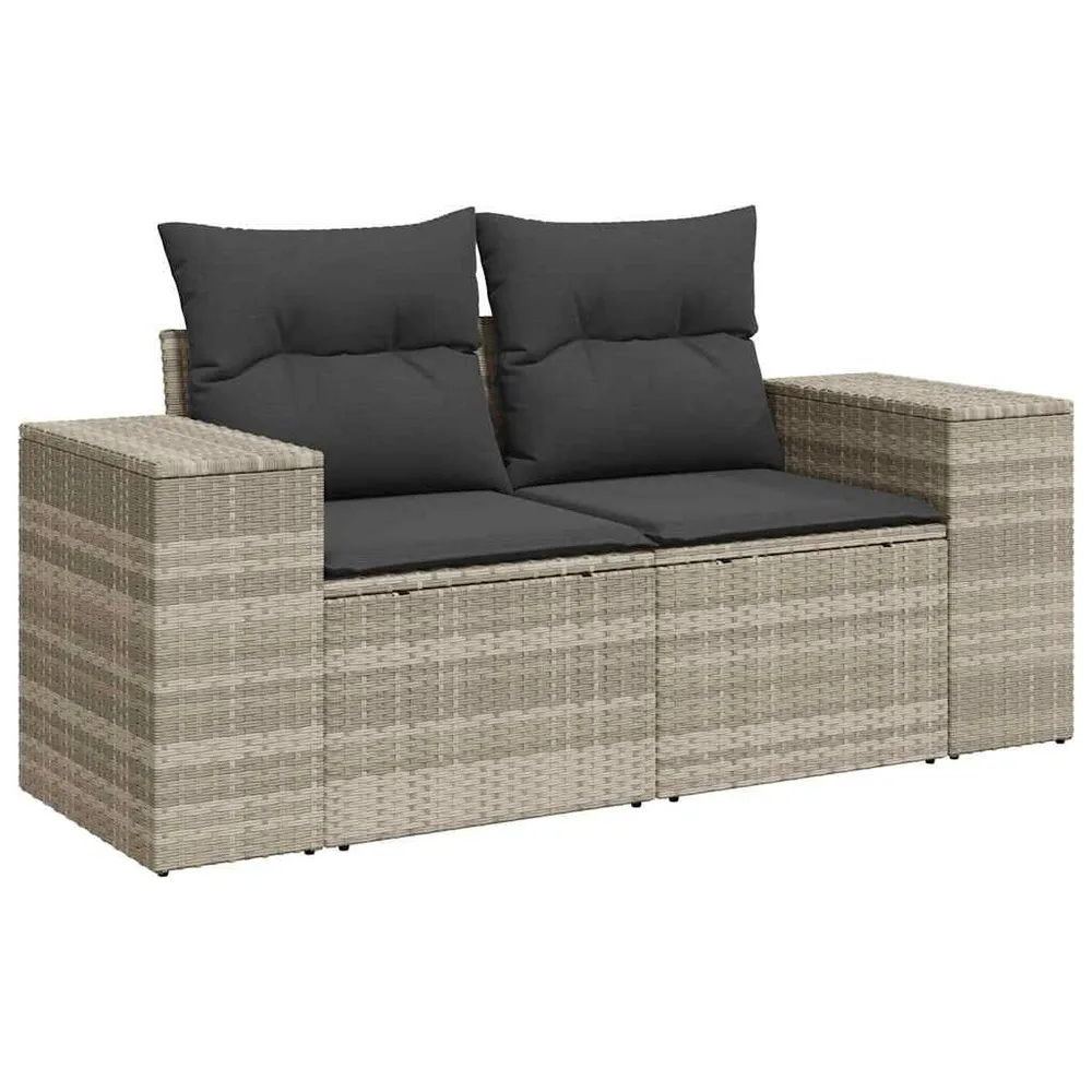 6 pcs conj. sofás jardim com almofadões vime PE cinzento-claro com Certificação de Seguranç