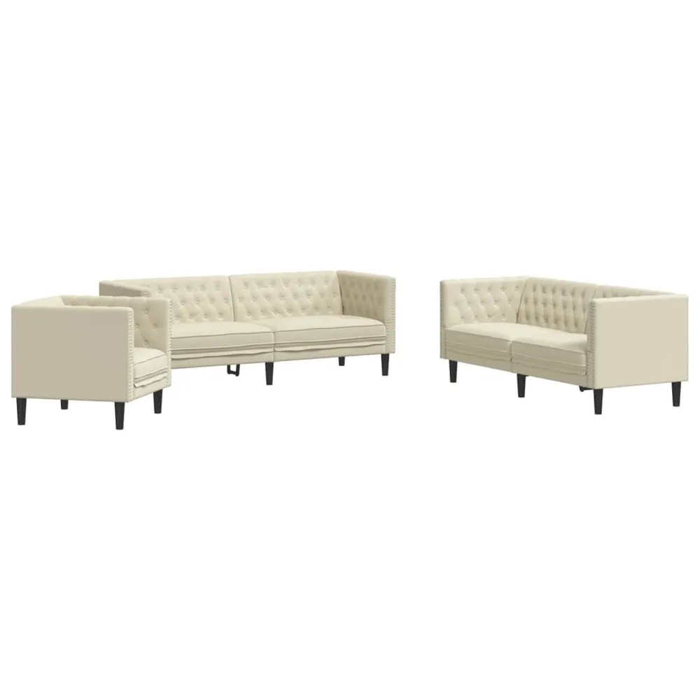 3 pcs conjunto de sofás chesterfield couro artificial creme para Organização