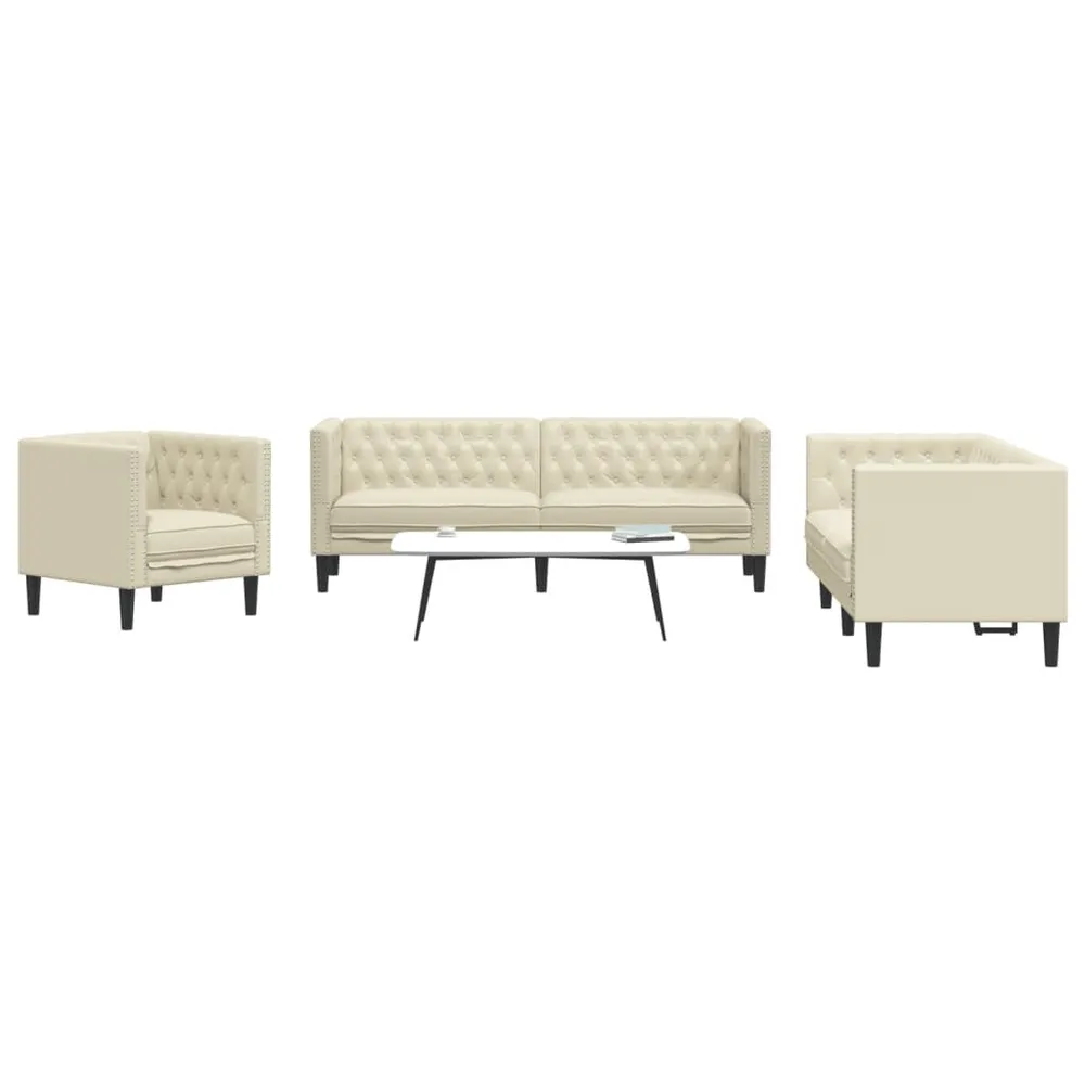 3 pcs conjunto de sofás chesterfield couro artificial creme para Organização