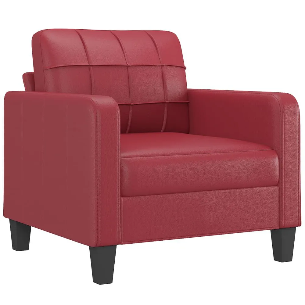 3 pcs conjunto sofás com almofadas couro artif. vermelho tinto em Madeira Compensada