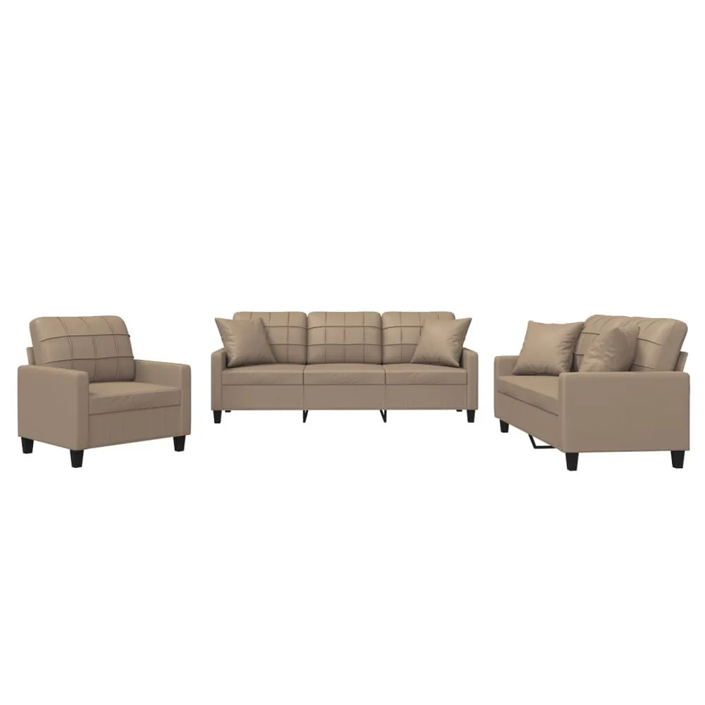 3 pcs conjunto sofás com almofadas couro artificial cappuccino com 6 Ganchos Incluídos
