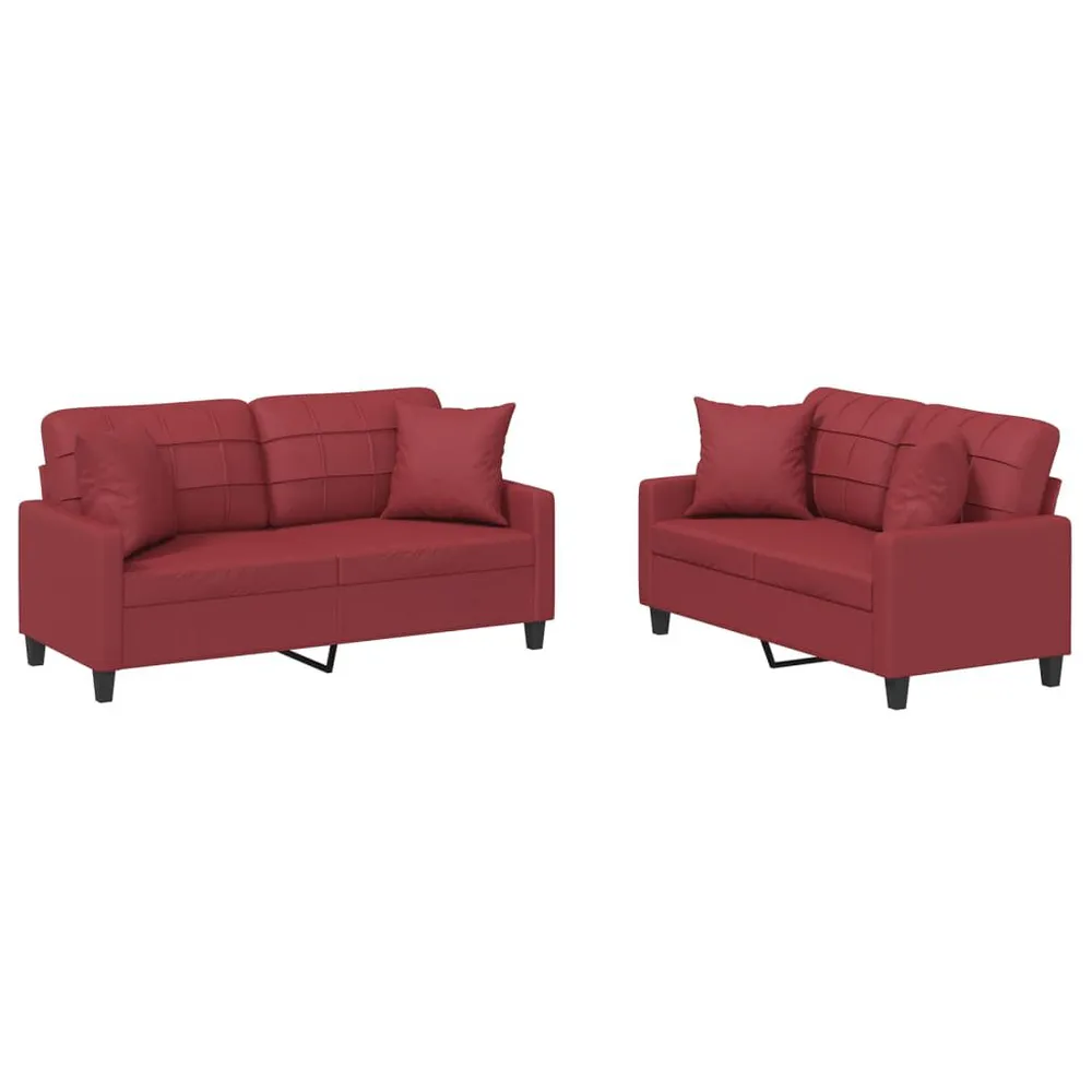 2 pcs conjunto sofás com almofadas couro artif. vermelho tinto com 6 Ganchos Incluídos