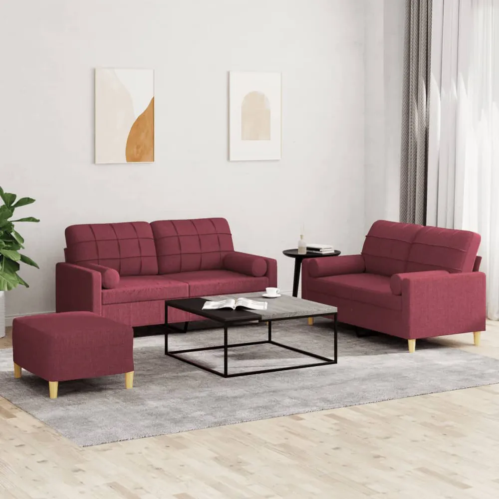 3 pcs conjunto de sofás com almofadas tecido vermelho-tinto para Interior de Autocaravana