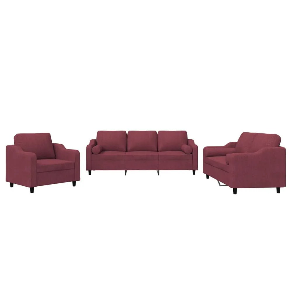 3 pcs conjunto de sofás com almofadas tecido vermelho-tinto para Interior de Autocaravana