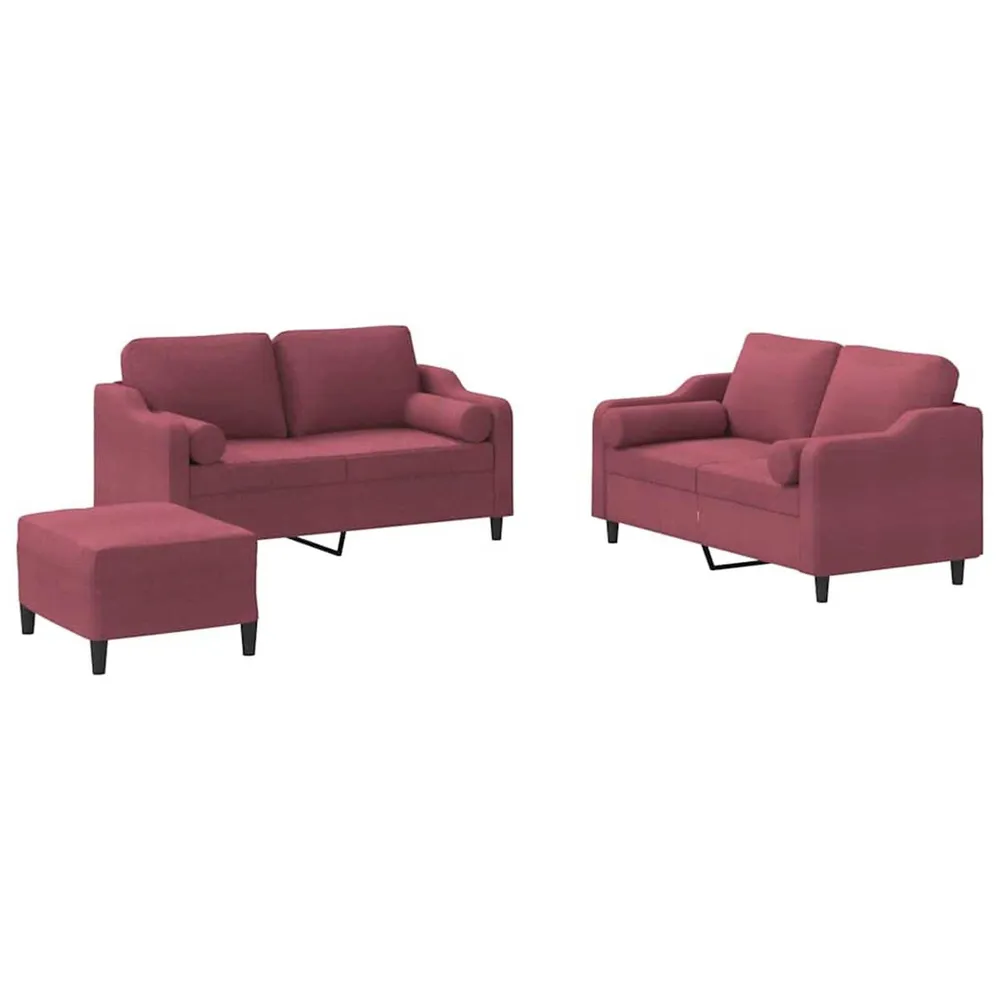 3 pcs conjunto de sofás com almofadas tecido vermelho-tinto com Luz LED Integrada