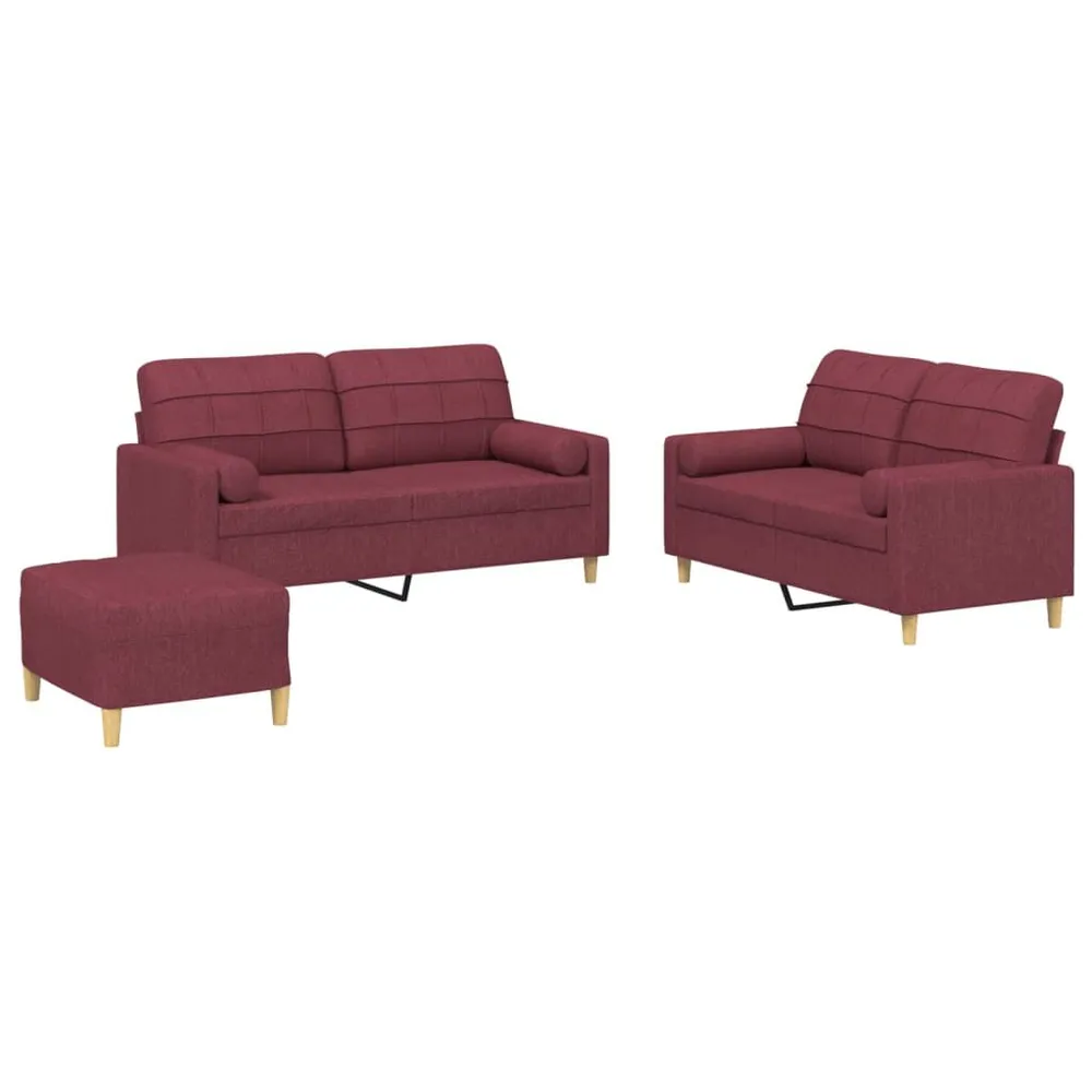 3 pcs conjunto de sofás com almofadas tecido vermelho-tinto para Interior de Autocaravana