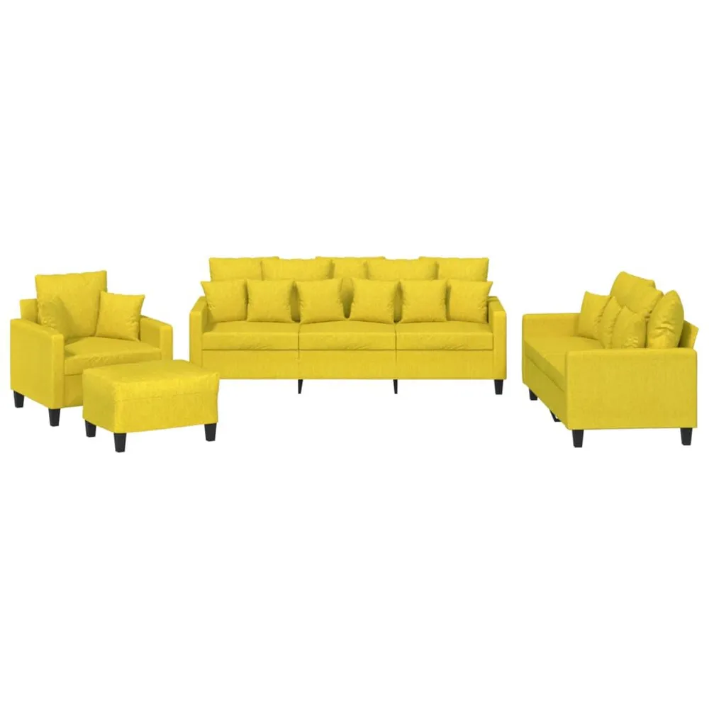 4 pcs conjunto de sofás com almofadas tecido amarelo-claro com Luz LED Integrada