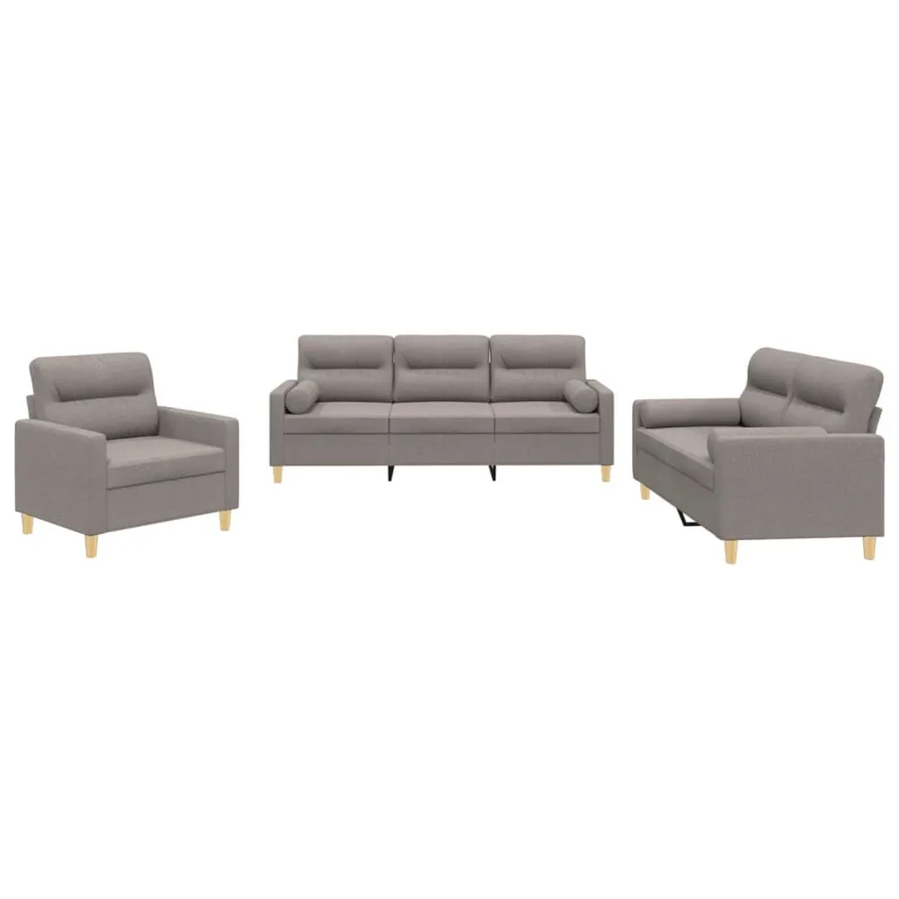 3 pcs conjunto de sofás com almofadas tecido cinza-acastanhado com Certificação de Seguranç