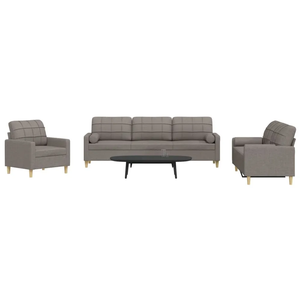 3 pcs conjunto de sofás com almofadas tecido cinza-acastanhado com Certificação de Seguranç
