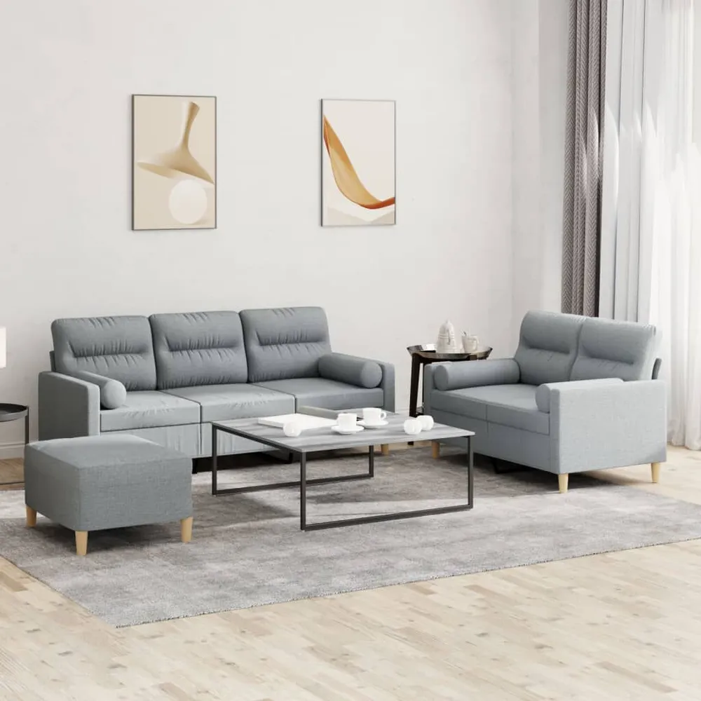 3 pcs conjunto de sofás com almofadas tecido cinzento-claro em Cinza Carvão