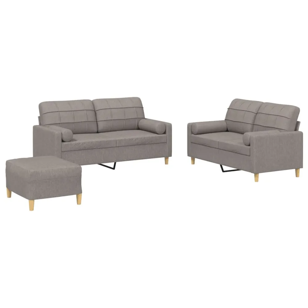 3 pcs conjunto de sofás com almofadas tecido cinza-acastanhado | Fácil Limpeza |