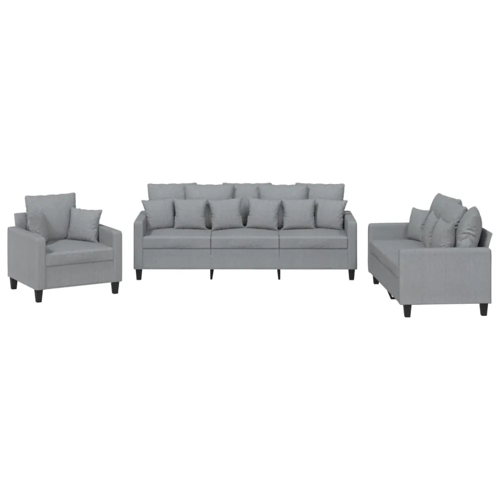 3 pcs conjunto de sofás com almofadas tecido cinzento-claro com Tecido Resistente