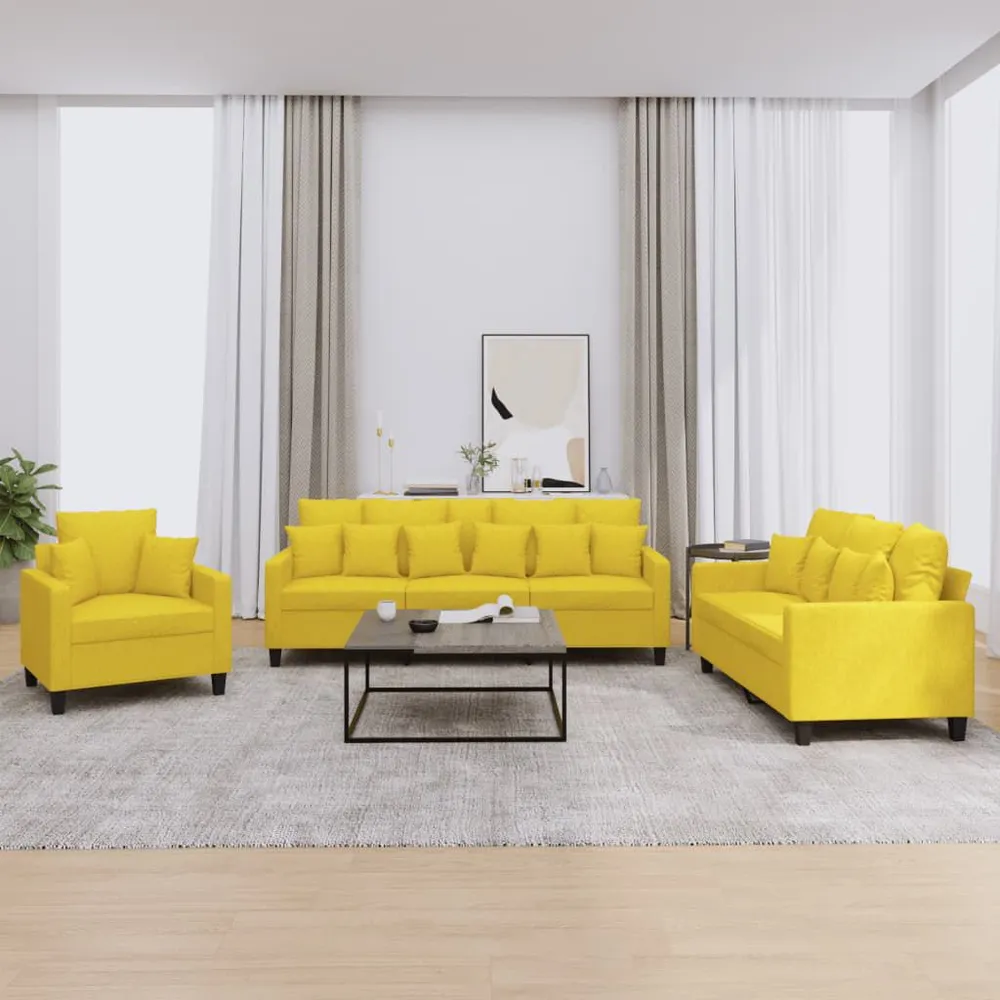 3 pcs conjunto de sofás com almofadas tecido amarelo-claro com 6 Ganchos Incluídos