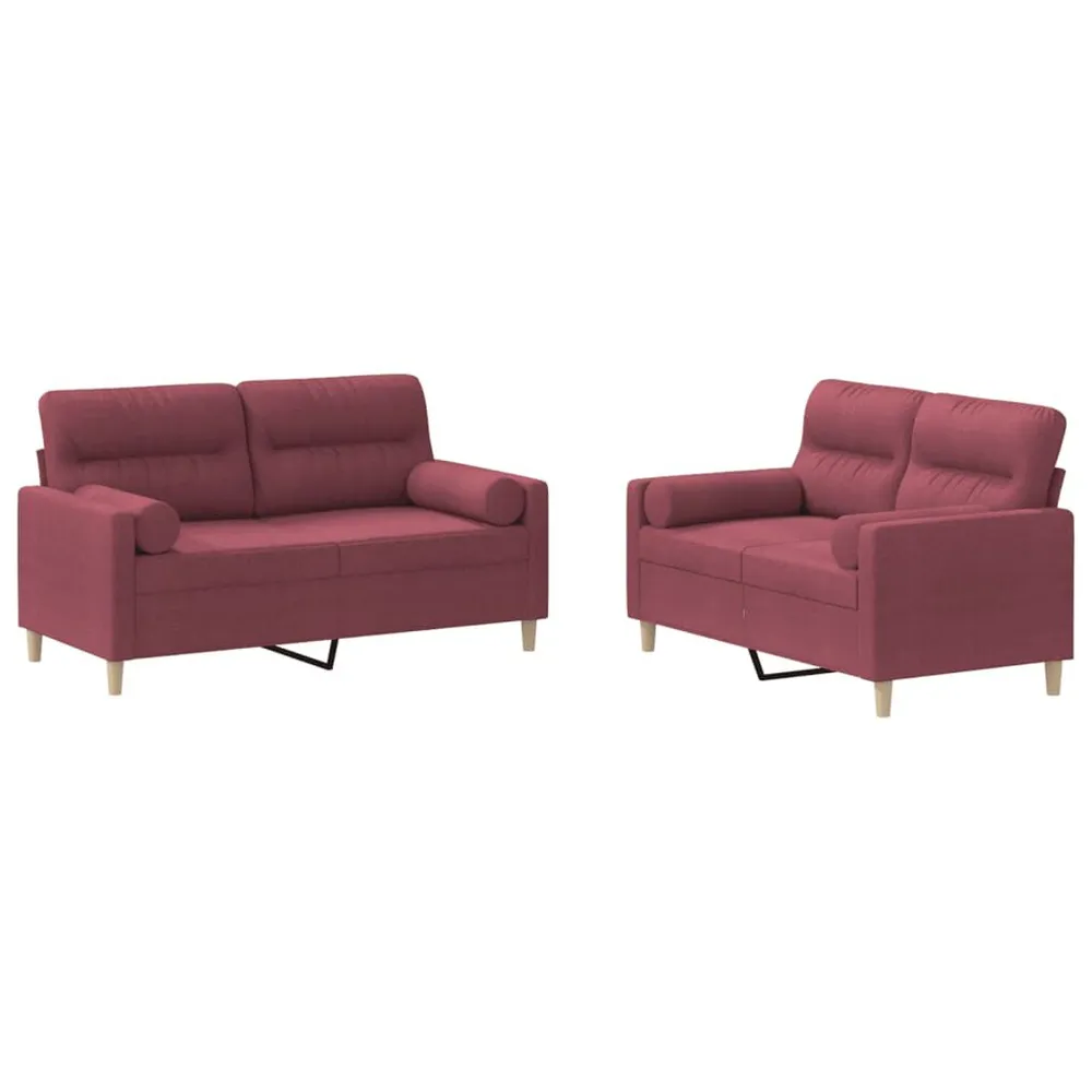2 pcs conjunto de sofás com almofadas tecido vermelho-tinto com Luz LED Integrada