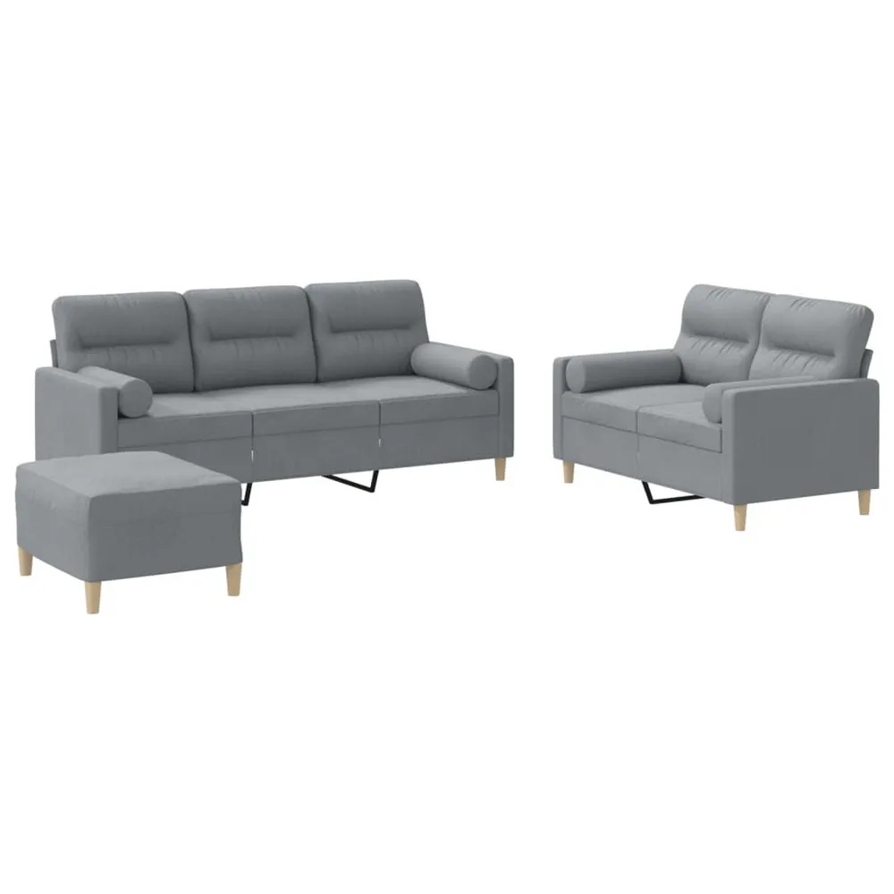 3 pcs conjunto de sofás com almofadas tecido cinzento-claro em Cinza Carvão