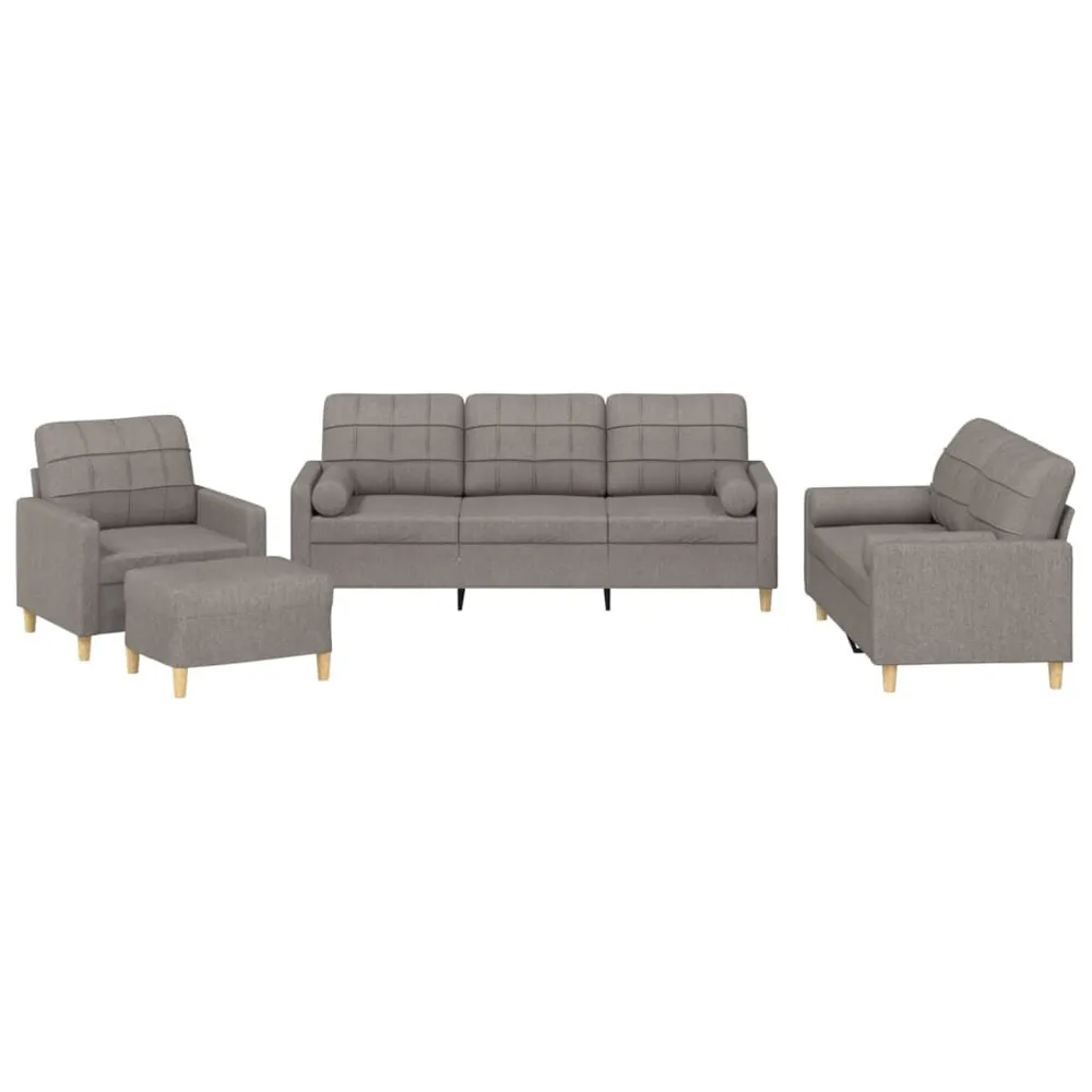 4 pcs conjunto de sofás com almofadas tecido cinza-acastanhado (Kit Completo)