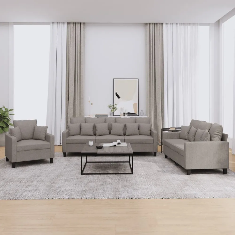 3 pcs conjunto de sofás com almofadas tecido cinza-acastanhado - Compatibilidade Garantida