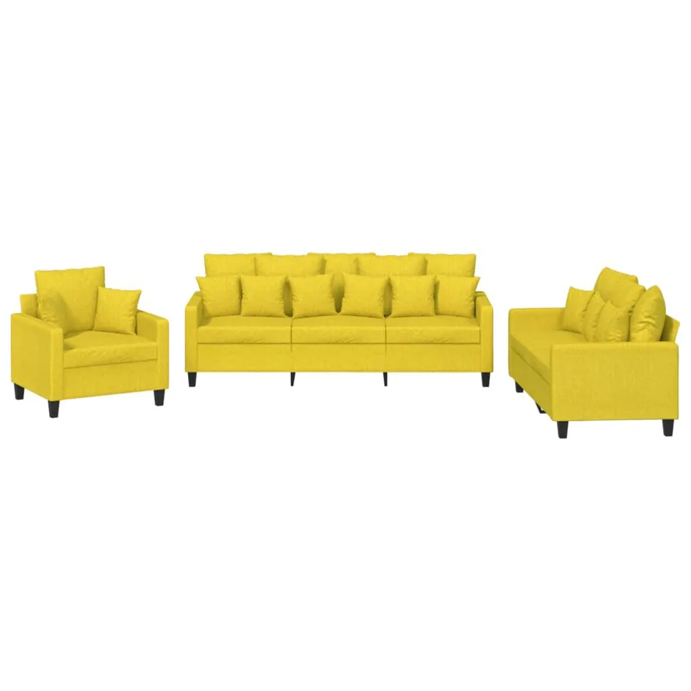 3 pcs conjunto de sofás com almofadas tecido amarelo-claro com 6 Ganchos Incluídos