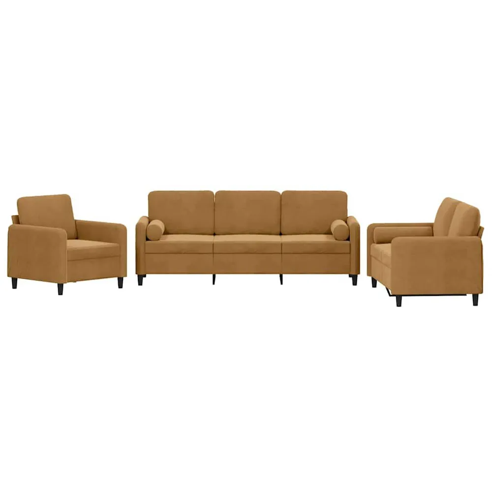 3 pcs conjunto de sofás com almofadas veludo castanho com Dimensões Ajustáveis