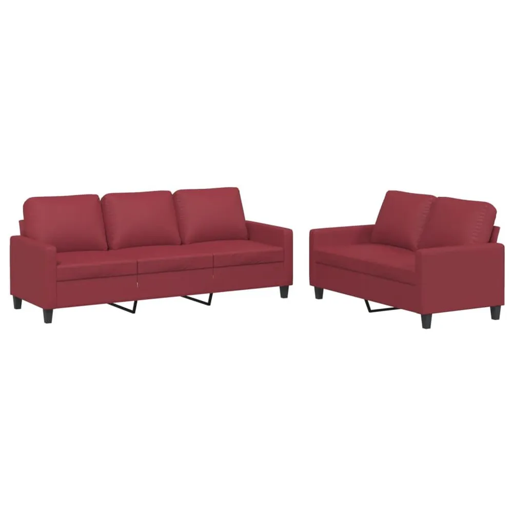 2 pcs conjunto sofás com almofadões couro artif. vermelho tinto - Compatibilidade Garantida