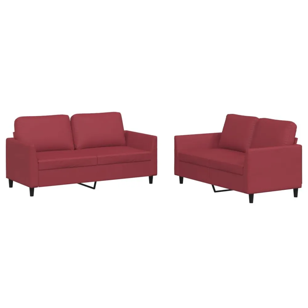 2 pcs conjunto sofás com almofadões couro artif. vermelho tinto em Madeira Compensada