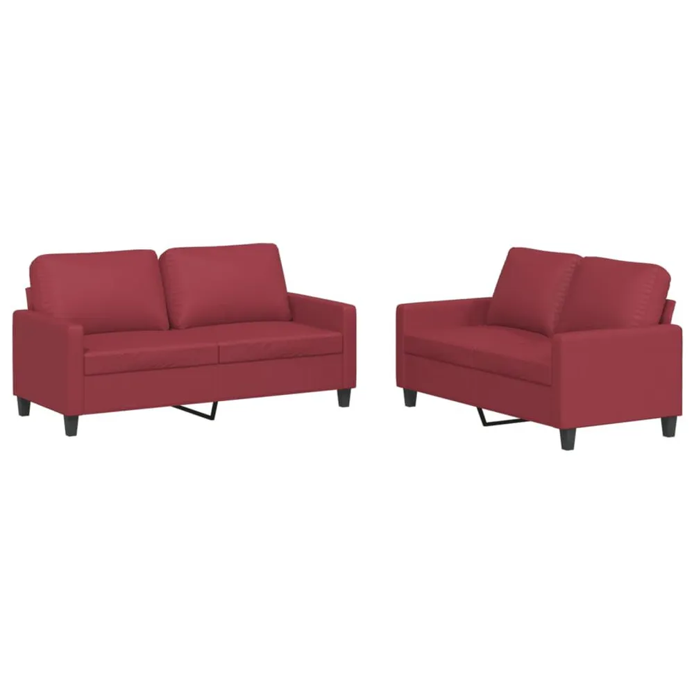 2 pcs conjunto sofás com almofadões couro artif. vermelho tinto com Fita Autocolante