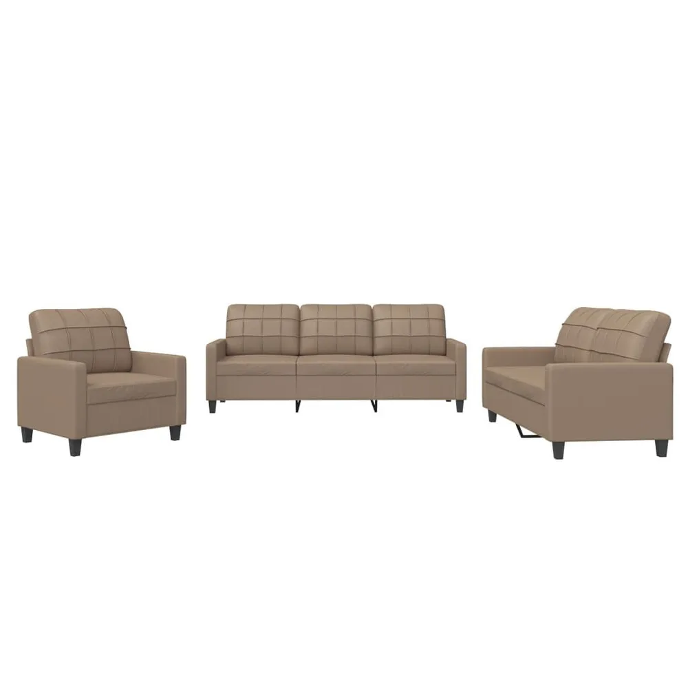 3 pcs conjunto sofás com almofadões couro artificial cappuccino em Madeira Compensada