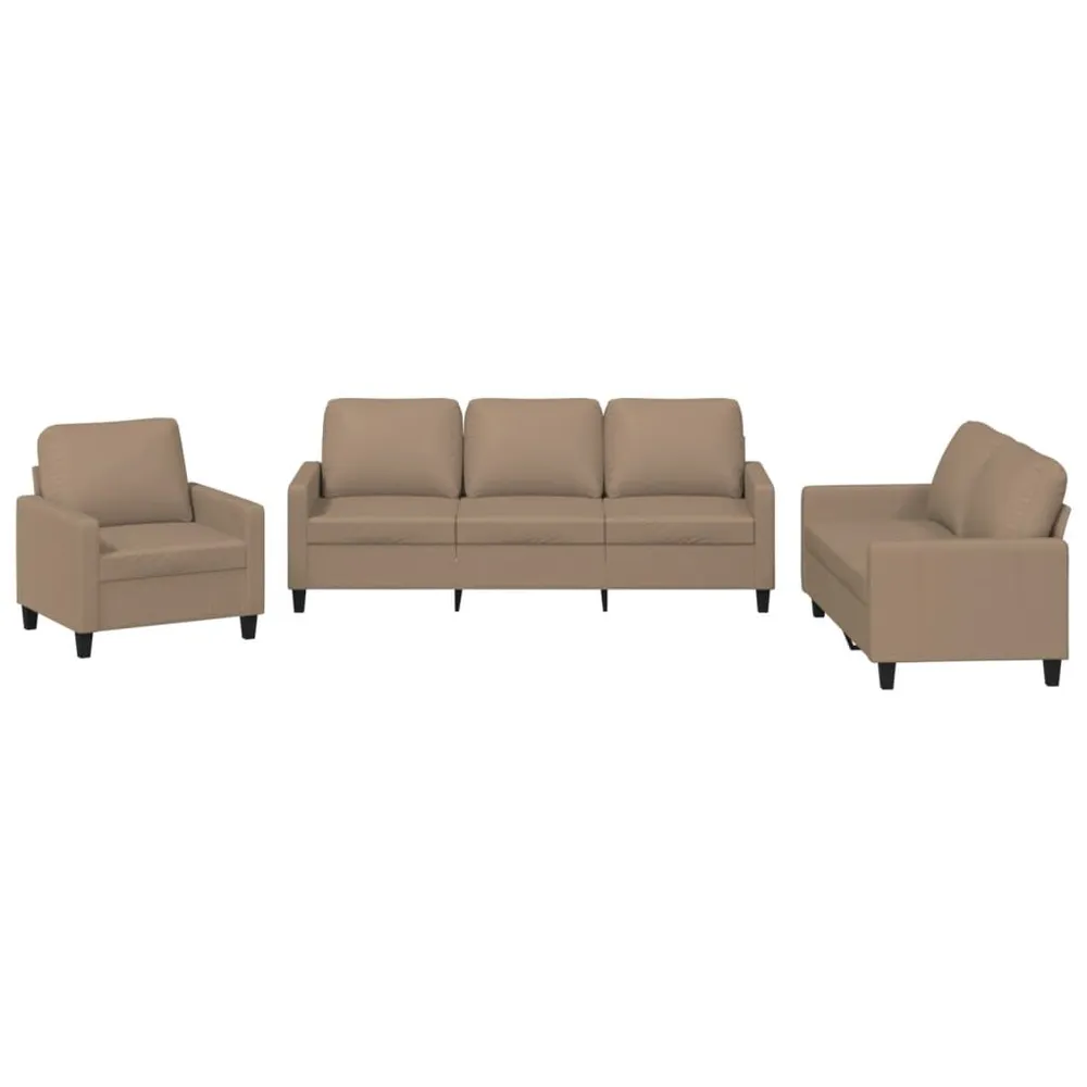 3 pcs conjunto sofás com almofadões couro artificial cappuccino com Fita Autocolante