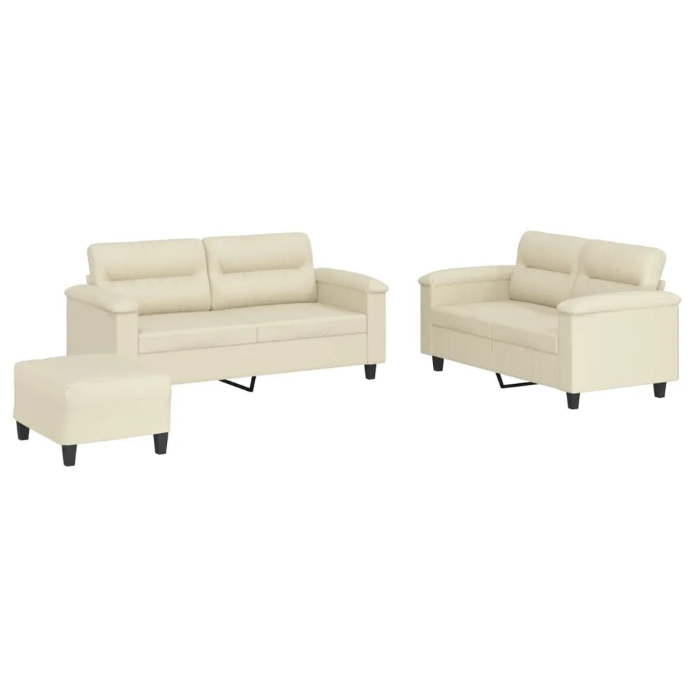 3 pcs conjunto sofás com almofadões couro artificial cor creme para Organização