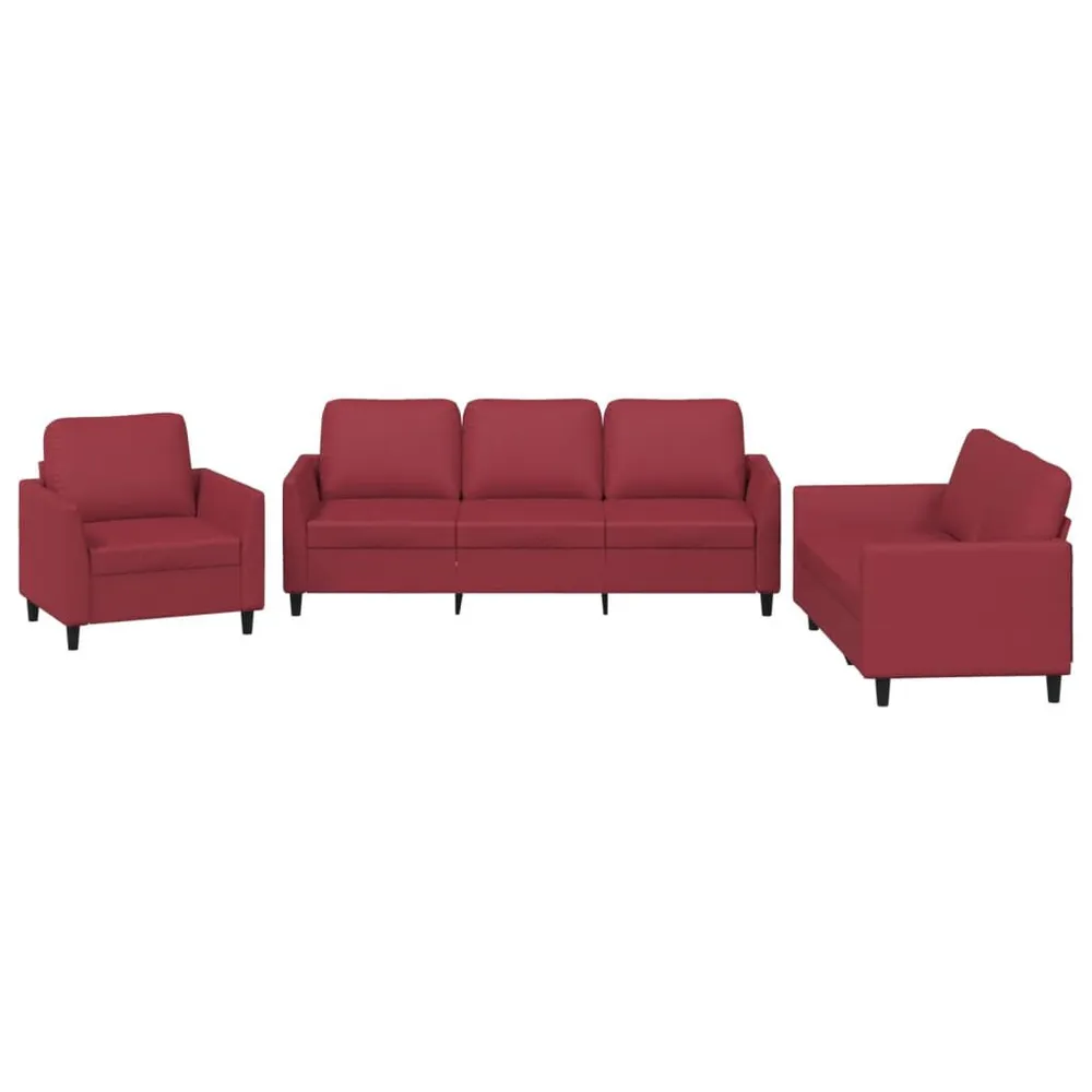 3 pcs conjunto sofás com almofadões couro artif. vermelho tinto com Luz LED Integrada