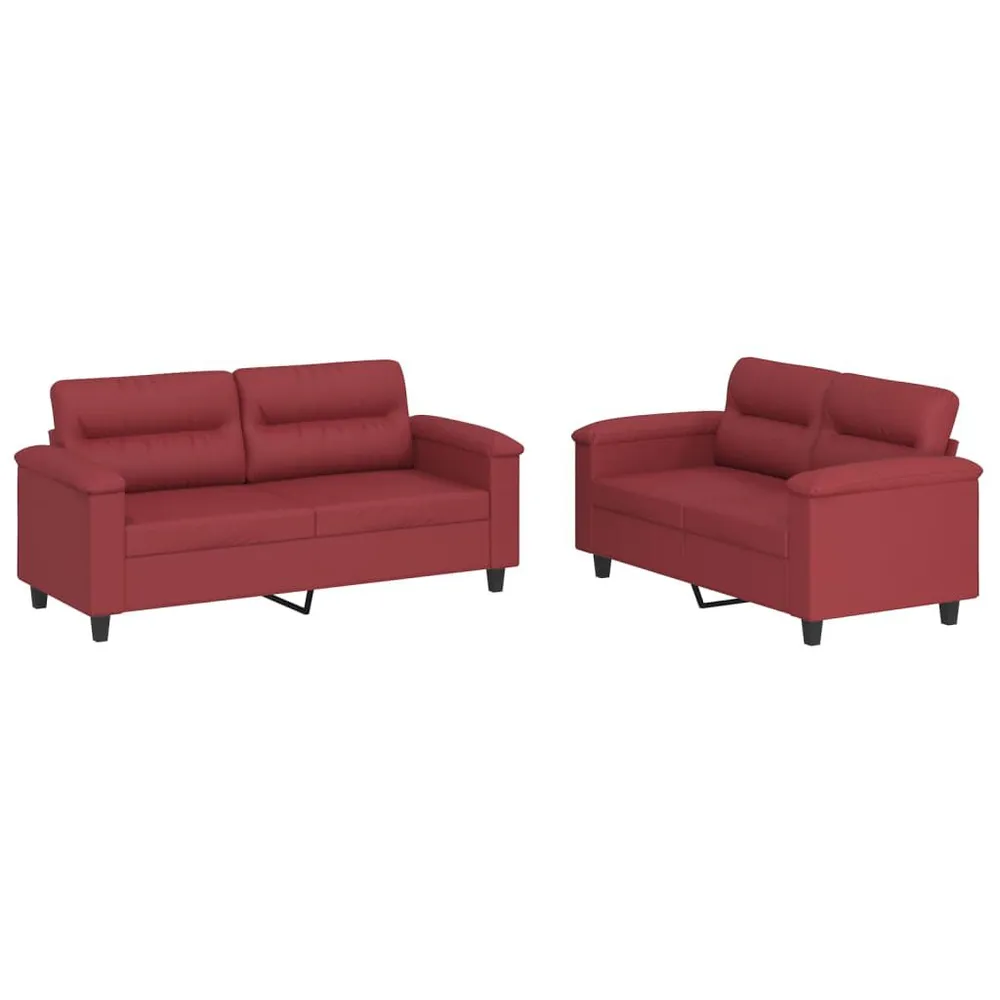 2 pcs conjunto sofás com almofadões couro artif. vermelho tinto com Luz LED Integrada