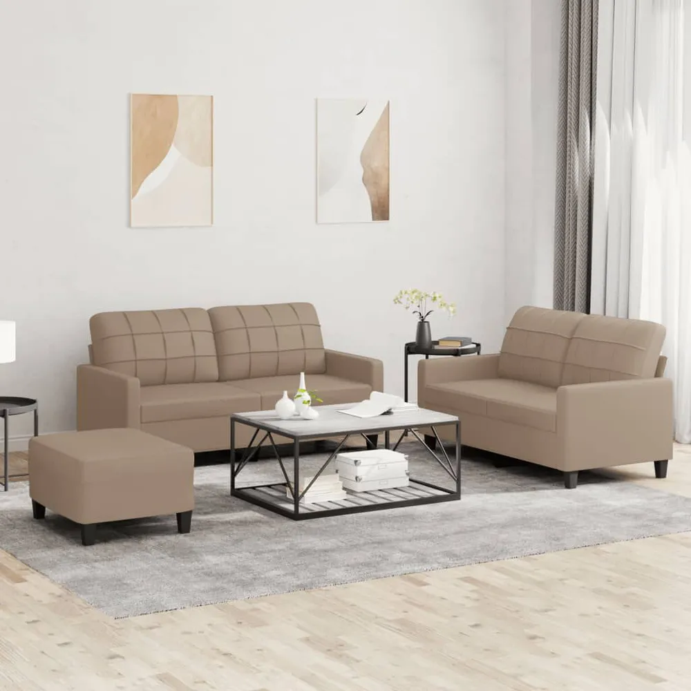 3 pcs conjunto sofás com almofadões couro artificial cappuccino com Fixação Magnética
