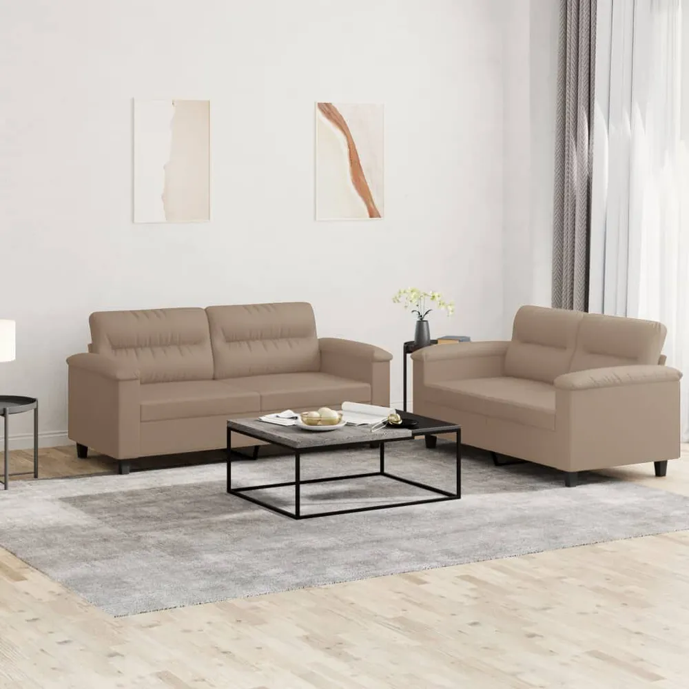 2 pcs conjunto sofás com almofadões couro artif. cor cappuccino com Dimensões Ajustáveis