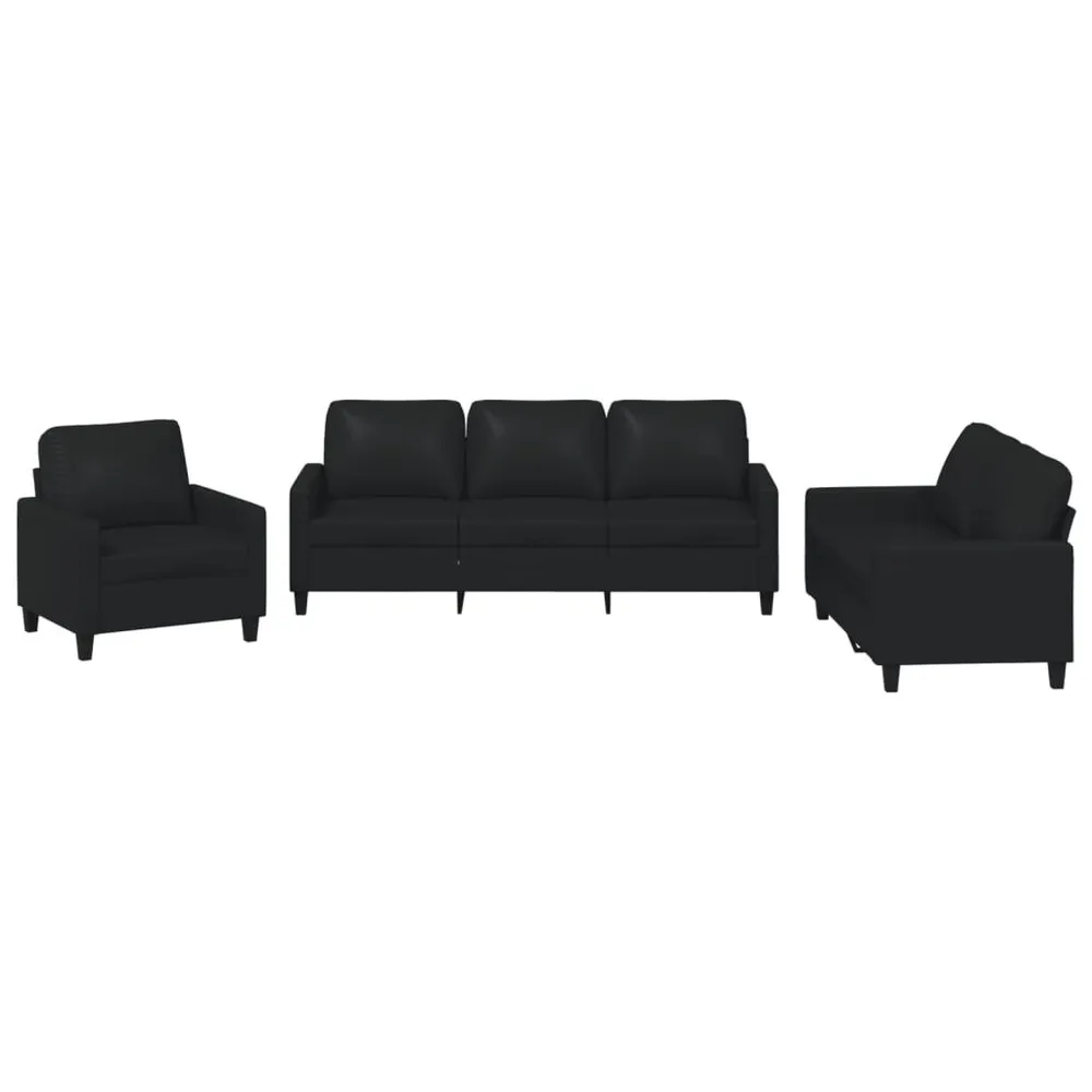 3 pcs conjunto de sofás com almofadões couro artificial preto em Cinza Carvão