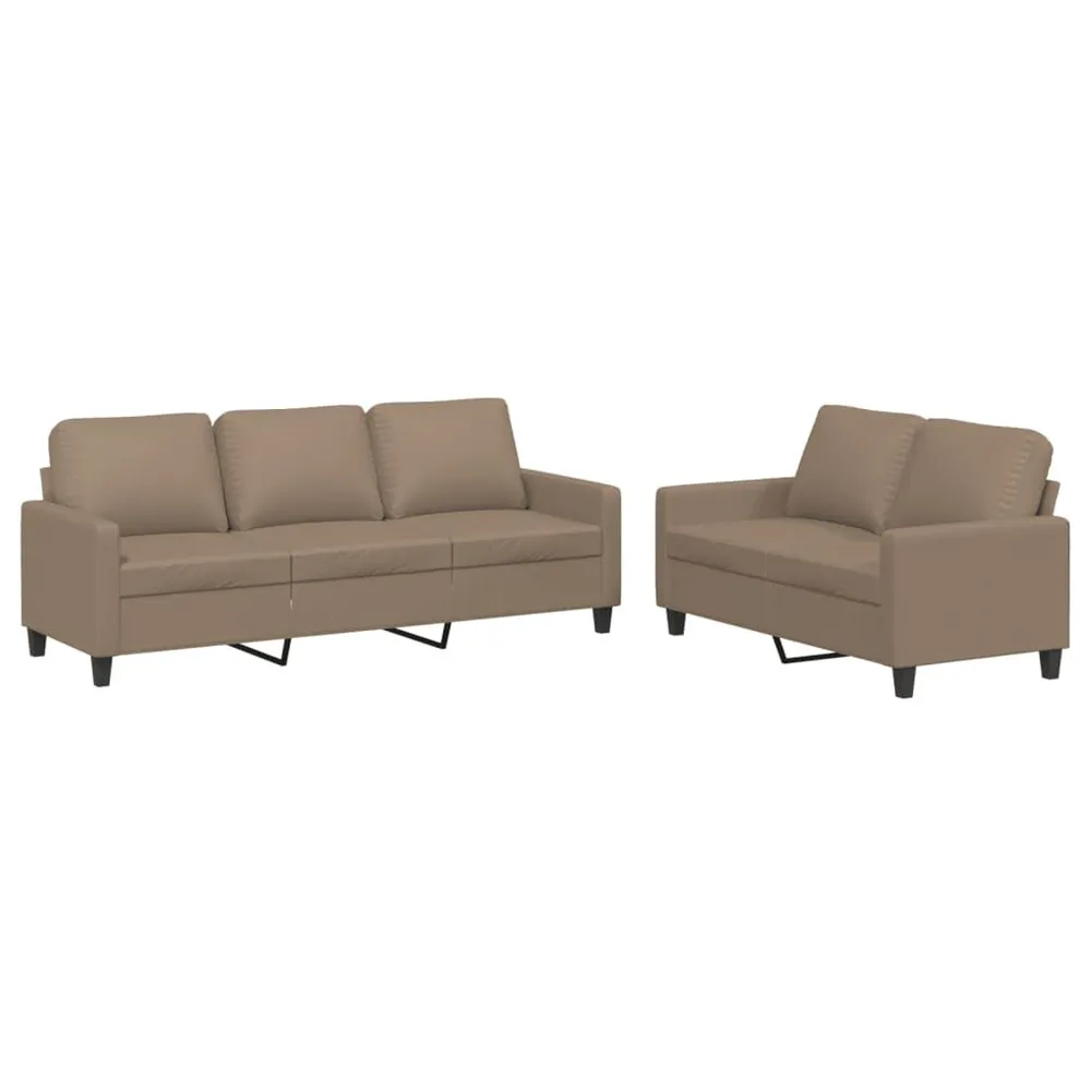 2 pcs conjunto sofás com almofadões couro artif. cor cappuccino para Interior de Autocaravana