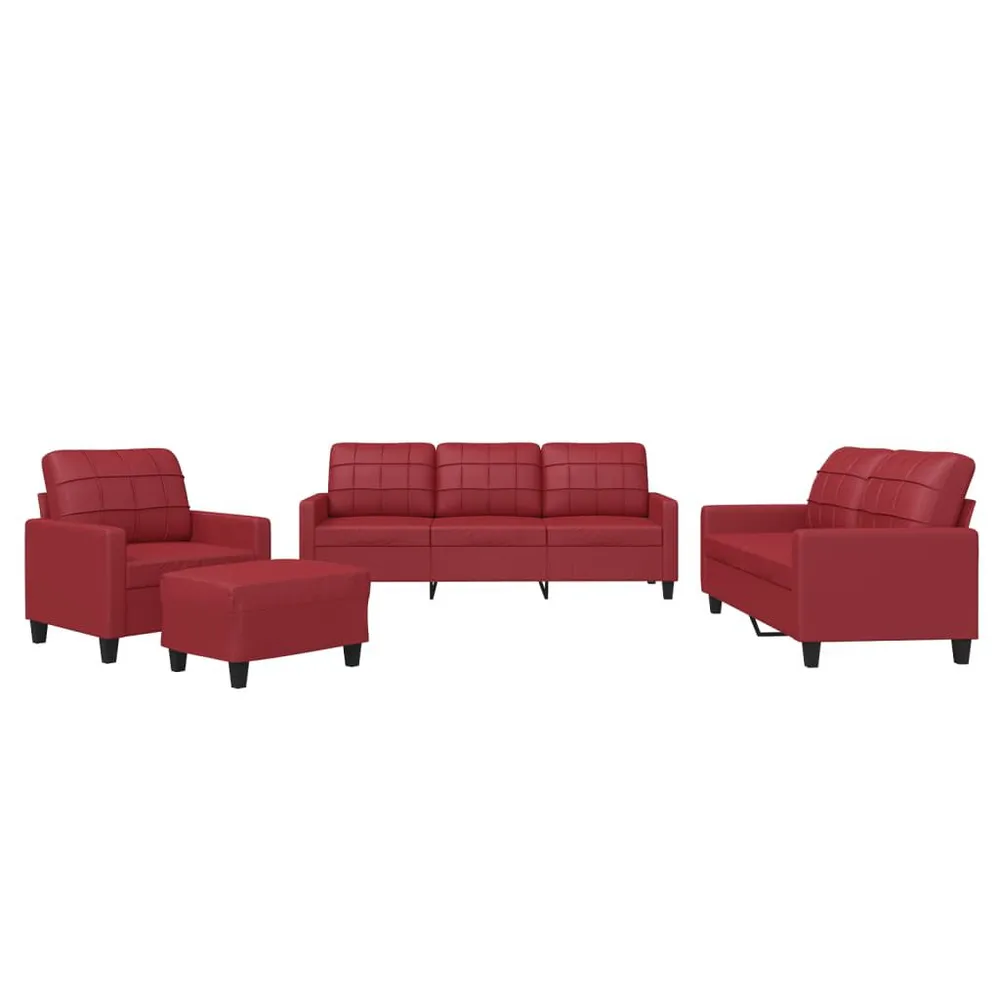 4 pcs conjunto sofás com almofadões couro artif. vermelho tinto em Madeira Compensada