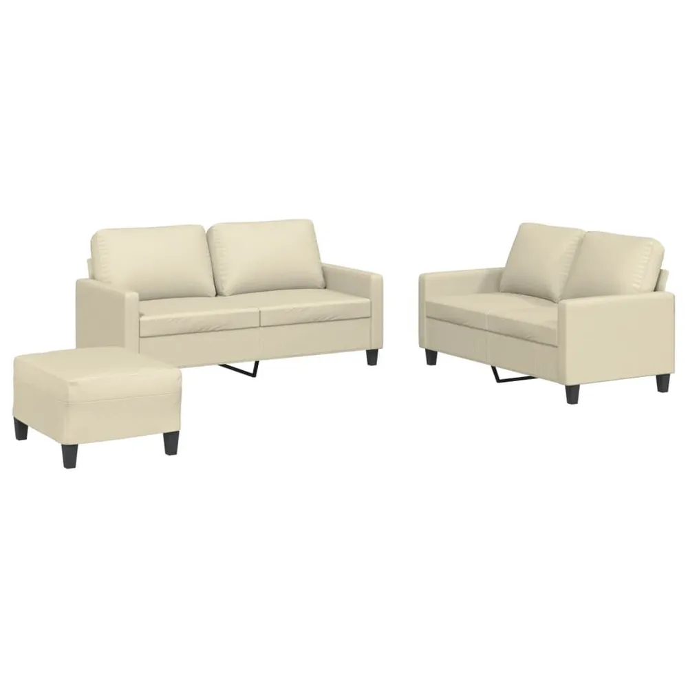 3 pcs conjunto sofás com almofadões couro artificial cor creme para Organização