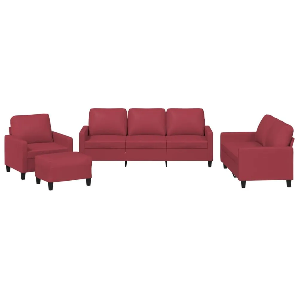 4 pcs conjunto sofás com almofadões couro artif. vermelho tinto - Compatibilidade Garantida