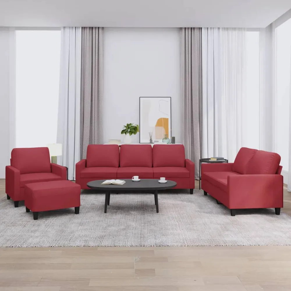 4 pcs conjunto sofás com almofadões couro artif. vermelho tinto - Compatibilidade Garantida