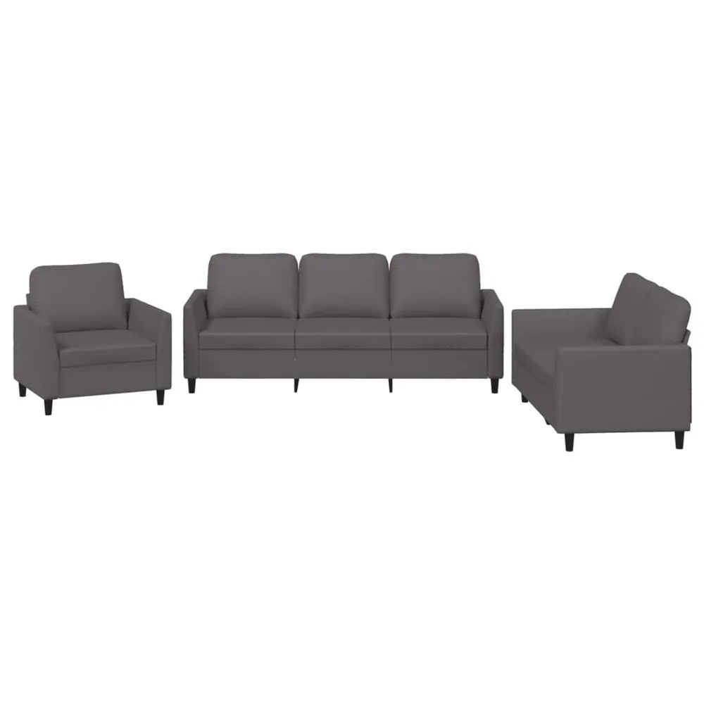 3 pcs conjunto de sofás com almofadões couro artificial cinzento com Fita Autocolante